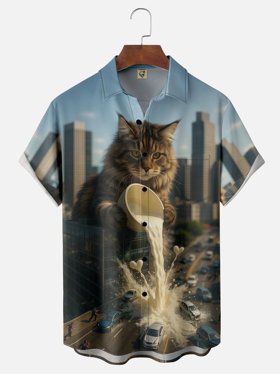 Moisture-wicking Cat Milk Chest Pocket Casual Shirt
