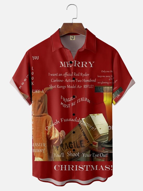 Moisture-Wicking Christmas Story Leg Lamp Chest Pocket Hawaiian Shirt