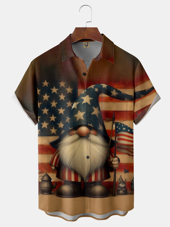 Moisture Wicking Veterans Day American Flag Gnome Chest Pocket Hawaiian Shirt