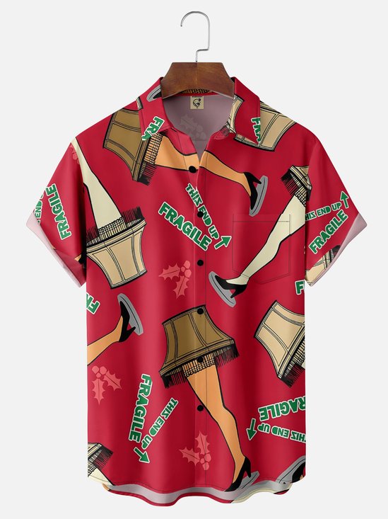 Moisture-Wicking Christmas Christmas Story Leg Lamp Chest Pocket Hawaiian Shirt