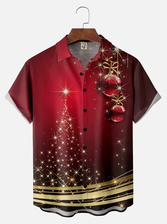 Big Size Moisture-wicking Christmas Art Christmas Tree Chest Pocket Hawaiian Shirt