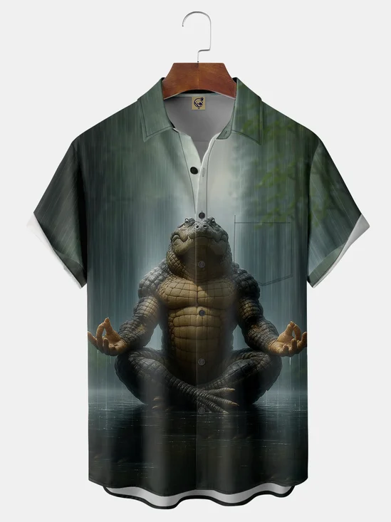 Moisture-Wicking Yoga Crocodile Chest Pocket Hawaiian Shirt