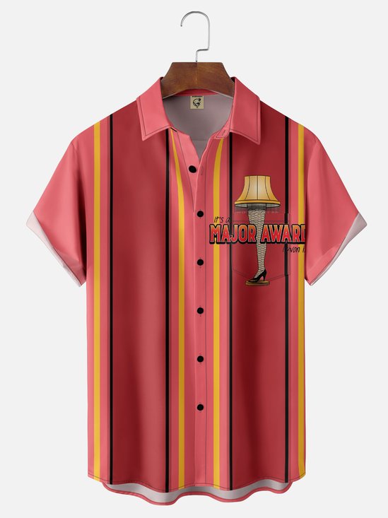 Moisture-Wicking Christmas Story Leg Lamp Chest Pocket Bowling Shirt