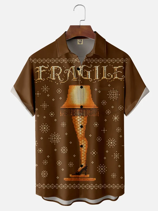 Moisture Wicking Christmas Leg Lights Chest Pocket Hawaiian Shirt