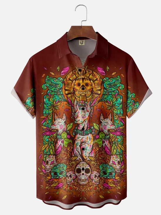 Moisture-wicking Day Of The Dead Mexican Hairless Dog Chest Pocket Casual Shirt
