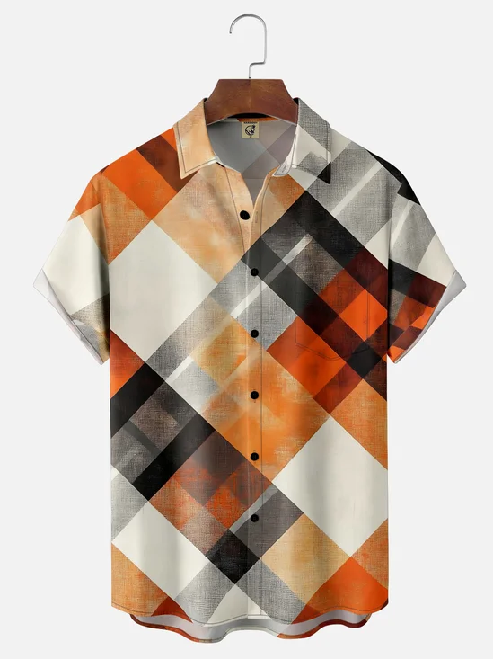 Moisture-Wicking Abstract Geometric Lines Chest Pocket Hawaiian Shirt