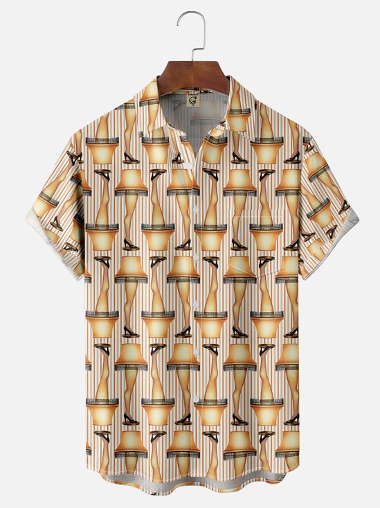 Moisture-Wicking Christmas Leg Lights Chest Pocket Hawaiian Shirt