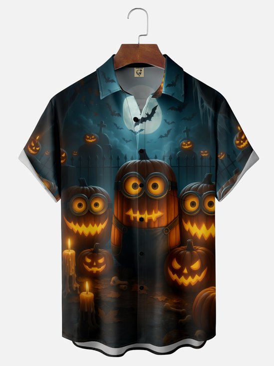 Moisture-wicking Halloween Pumpkin Chest Pocket Casual Shirt