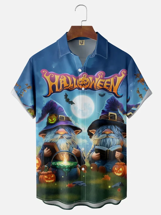 Moisture-wicking Halloween Gnome Pumpkin Chest Pocket Casual Shirt
