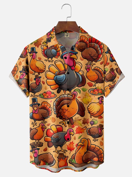 Moisture-wicking Thanksgiving Turkey Gobble Wobble Chest Pocket Casual Shirt