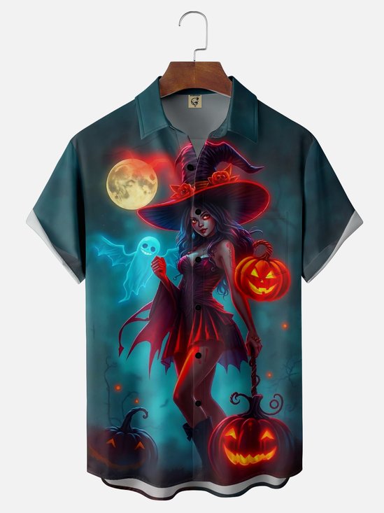 Moisture-wicking Halloween Beauty Chest Pocket Casual Shirt