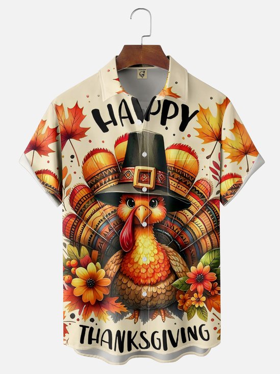 Moisture-wicking Thanksgiving Turkey Gobble Wobble Chest Pocket Casual Shirt