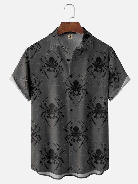 Moisture-Wicking Halloween Gradient Spider Chest Pocket Hawaiian Shirt