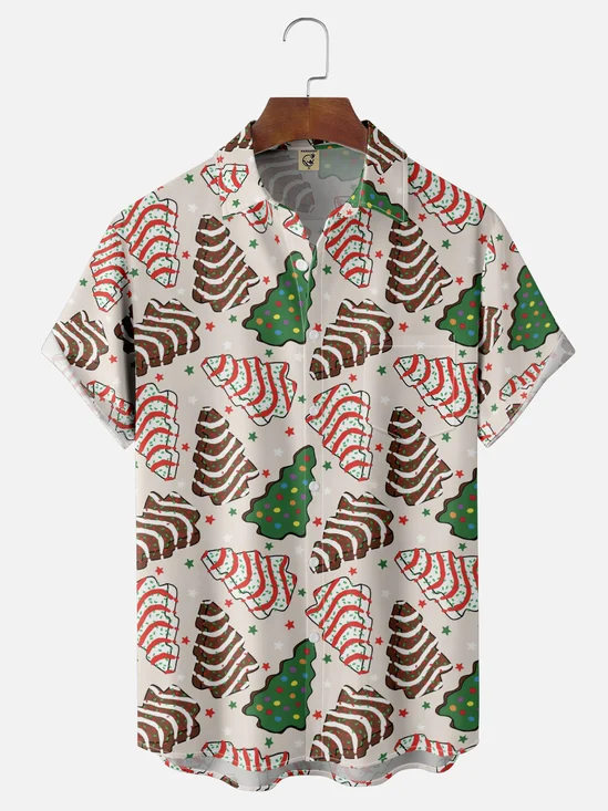 Moisture-wicking Christmas Tree Chest Pocket Casual Shirt
