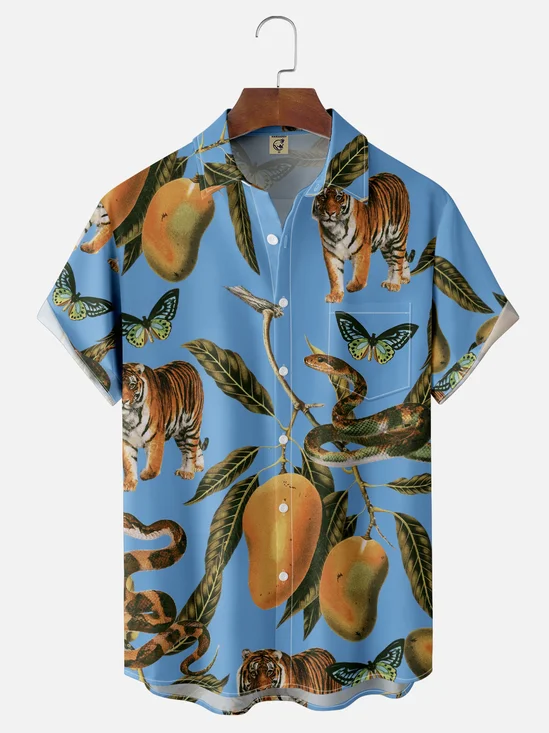 Hardaddy X Emmar Studio Moisture-wicking Tiger Mango Chest Pocket Hawaiian Shirt