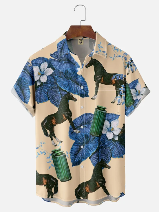 Hardaddy X Emmar Studio Moisture-wicking Horse Flower Vase Chest Pocket Hawaiian Shirt