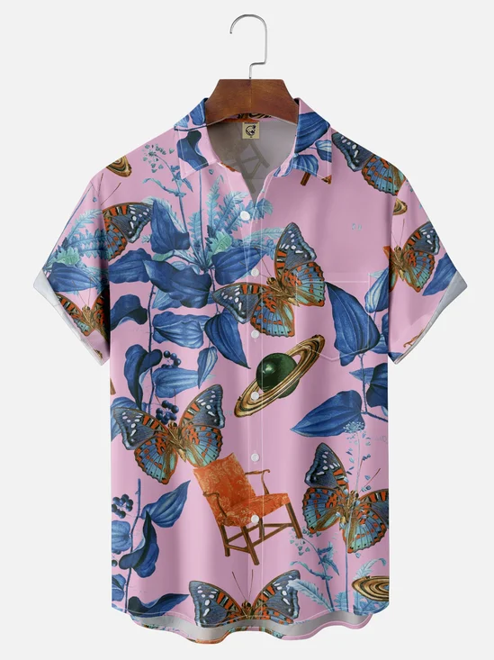 Hardaddy X Emmar Studio Moisture-wicking Butterfly Leaf Chair Planet Chest Pocket Hawaiian Shirt
