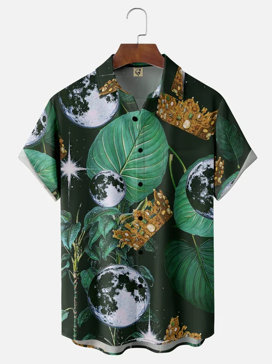 Hardaddy X Emmar Studio Moisture-wicking Crown Earth Leaves Chest Pocket Hawaiian Shirt