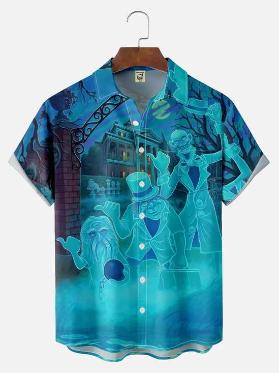 Big Size Moisture-wicking Halloween Ghost Chest Pocket Casual Shirt