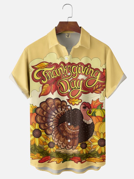 Moisture-wicking Thanksgiving Turkey Chest Pocket Casual Shirt