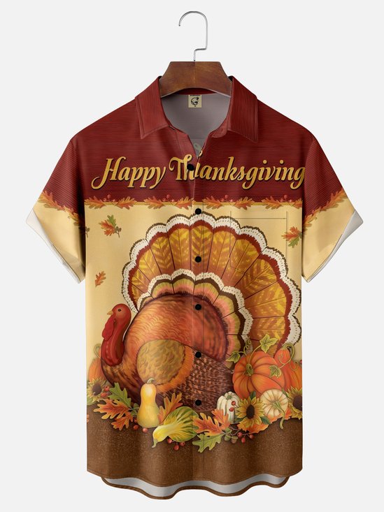 Moisture-wicking Thanksgiving Turkey Chest Pocket Casual Shirt