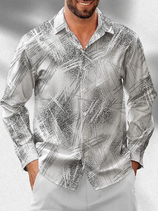 Moisture-Wicking Gradient Geometric Chest Pocket Long Sleeve Hawaiian Shirt