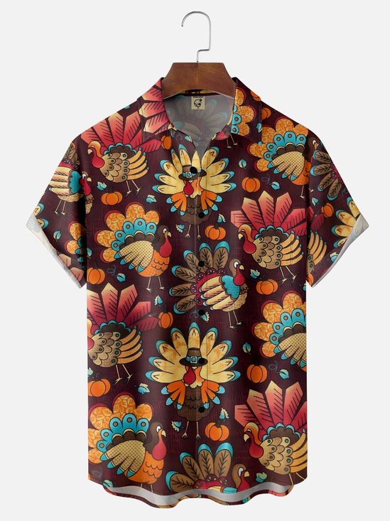 Moisture-wicking Thanksgiving Turkey Chest Pocket Casual Shirt