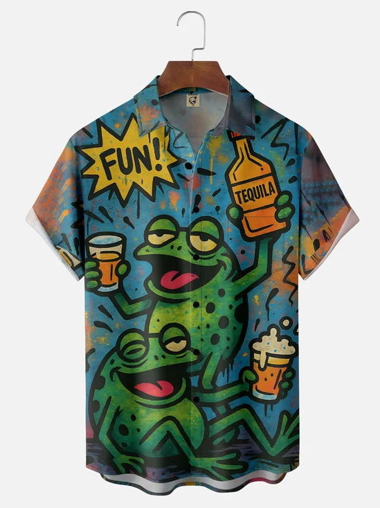 Moisture-wicking Fun Fun Beer Chest Pocket Hawaiian Shirt