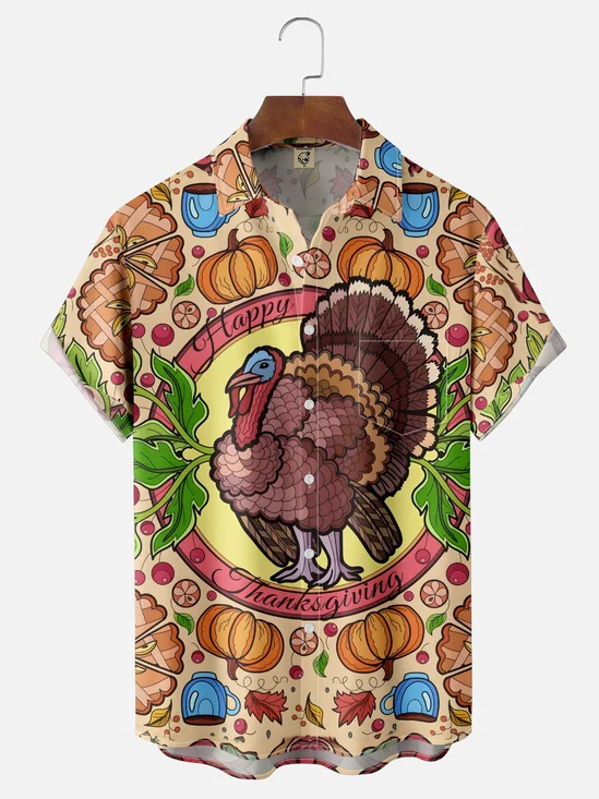 Moisture-wicking Thanksgiving Turkey Chest Pocket Casual Shirt