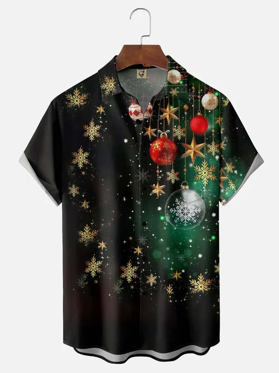Moisture-wicking Christmas Tree Fun Decoration Vintage Chest Pocket Casual Shirt