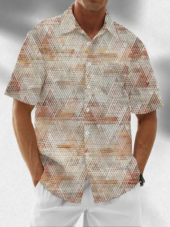 Moisture-Wicking Gradient Geometric Chest Pocket Hawaiian Shirt