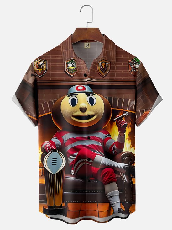 Moisture-wicking American Football Ohio State Art Buckeyes Chest Pocket Casual Shirt