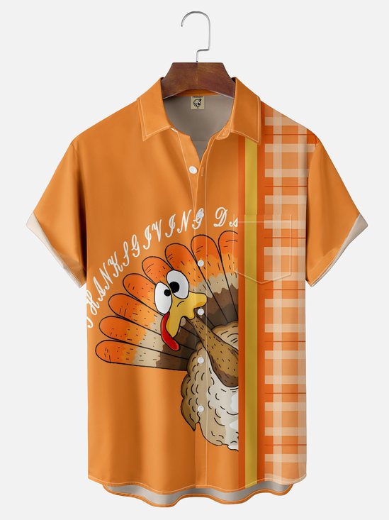 Moisture-wicking Thanksgiving Turkey Chest Pocket Casual Shirt