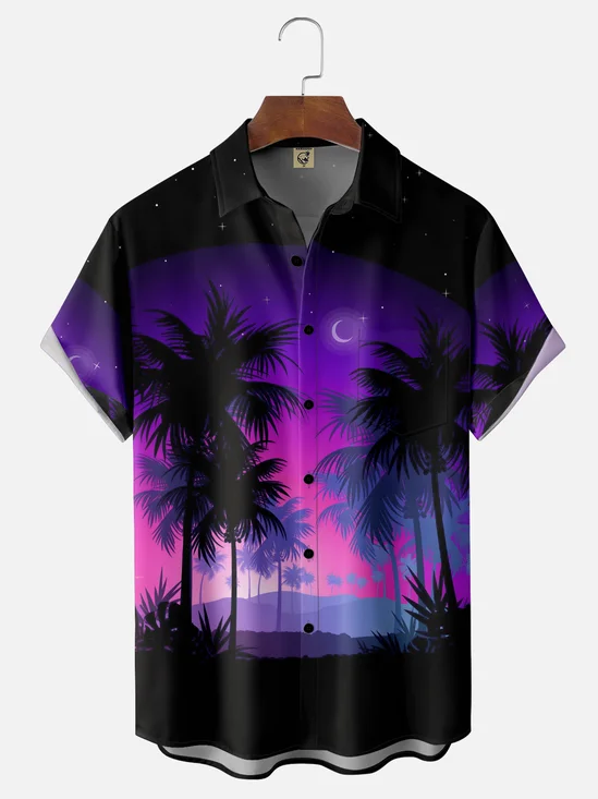 Moisture-wicking Palm Tree Chest Pocket Hawaiian Shirt