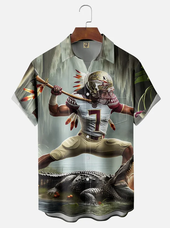 Moisture-wicking American Football Florida Art State Seminoles Chest Pocket Casual Shirt