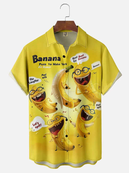 Moisture Wicking Funny Banana Pun Chest Pocket Hawaiian Shirt
