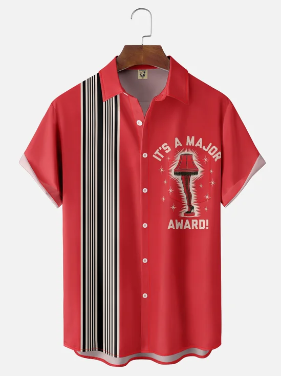 Moisture-Wicking Christmas Thigh Lights Snowflake Chest Pocket Bowling Shirt