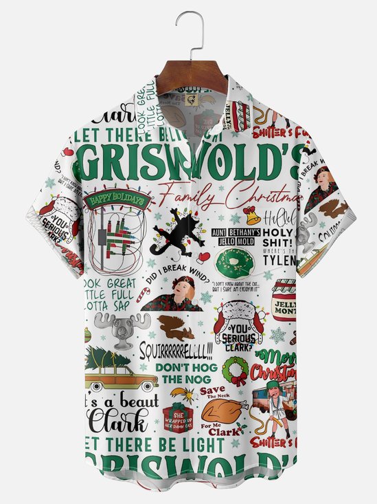 Moisture-Wicking GRISWOLD Christmas Character Chest Pocket Hawaiian Shirt