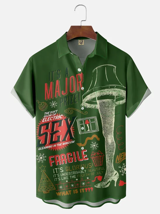 Moisture-Wicking Christmas Story Thigh Light Chest Pocket Hawaiian Shirt
