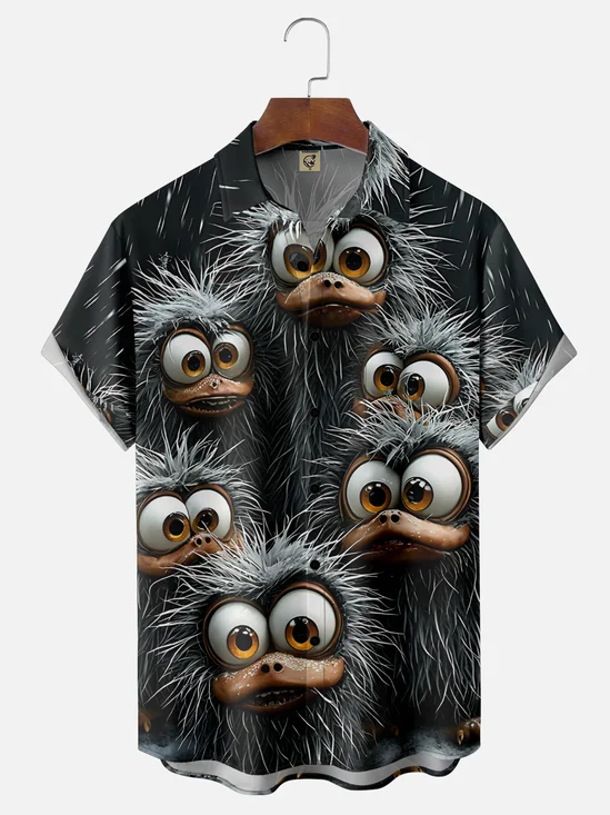 Moisture Wicking Funny Monster Duck Breast Pocket Hawaiian Shirt