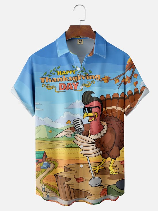 Moisture-wicking Thanksgiving Turkey Music Chest Pocket Casual Shirt
