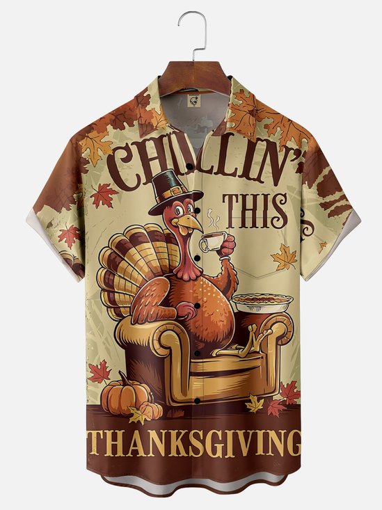 Moisture Wicking Thanksgiving Turkey Breast Pocket Hawaiian Shirt