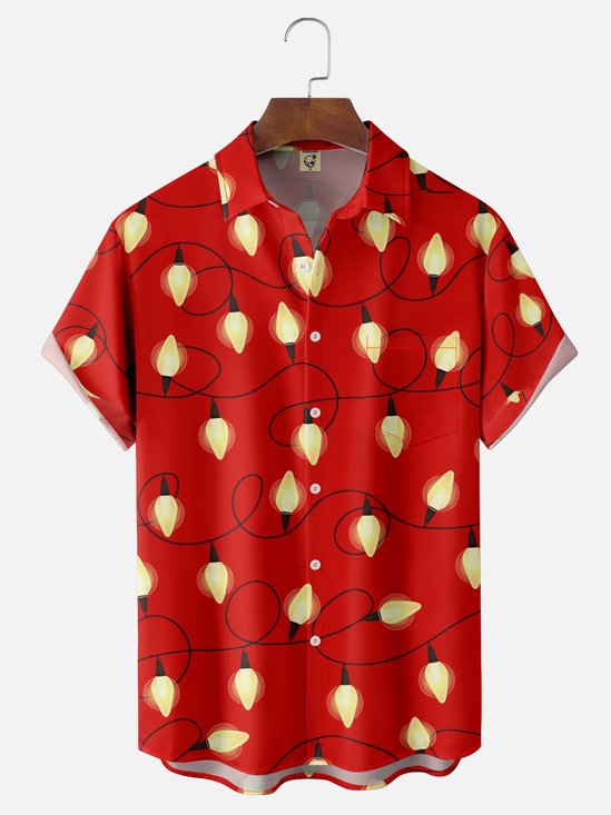 Moisture-Wicking Christmas Lights Chest Pocket Hawaiian Shirt
