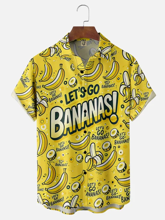 Moisture Wicking Let's Go Banana Chest Pocket Hawaiian Shirt