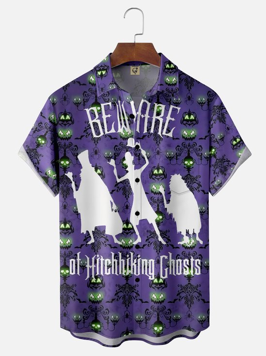 Moisture-wicking Halloween Ghost Chest Pocket Casual Shirt