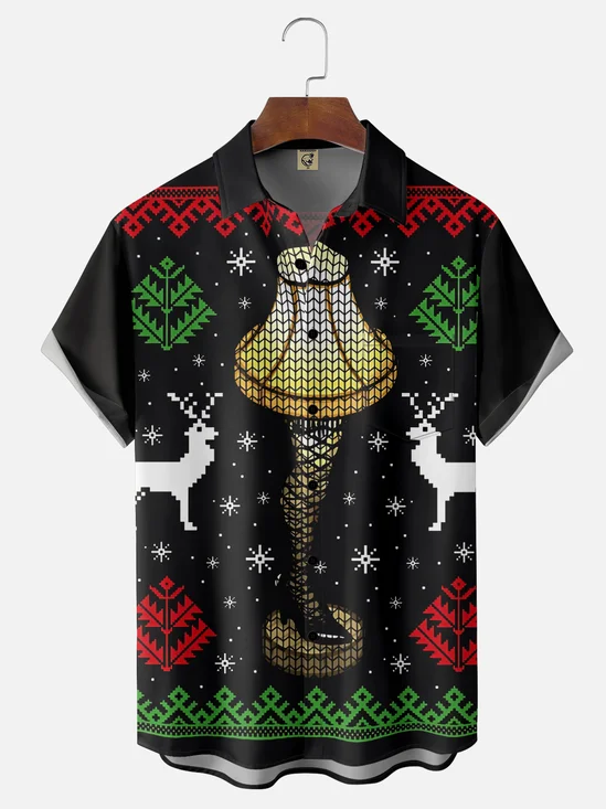 Moisture-Wicking Christmas Story Thigh Light Chest Pocket Hawaiian Shirt