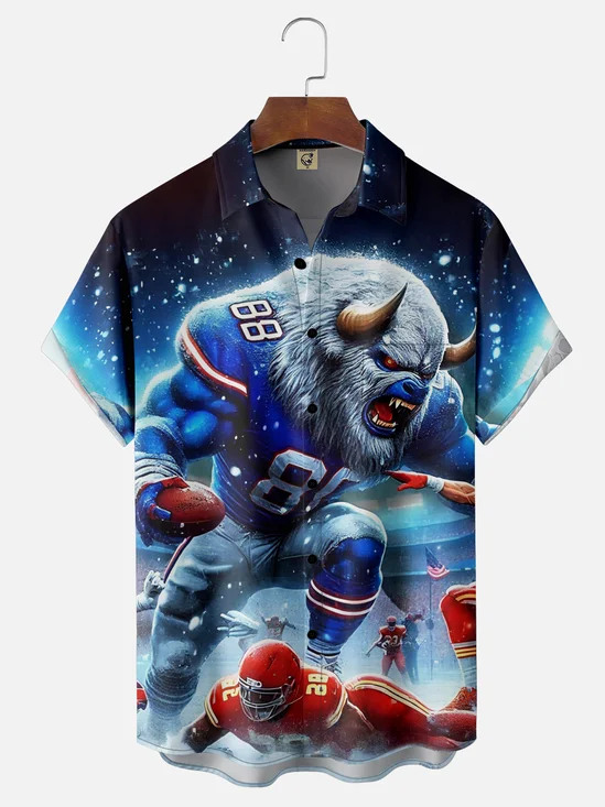 Moisture-wicking American Football New York State Funny Buffalo Chest Pocket Casual Shirt