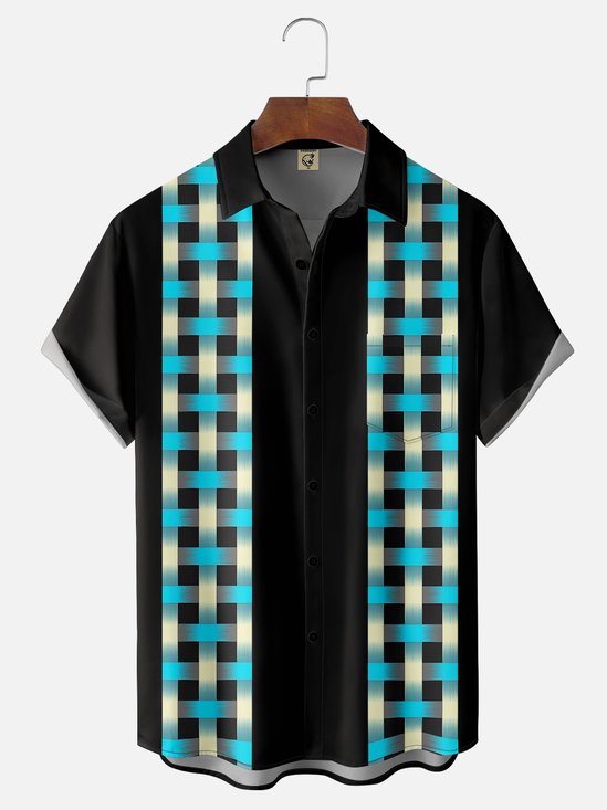 Moisture Wicking Ombre Check Chest Pocket Bowling Shirt