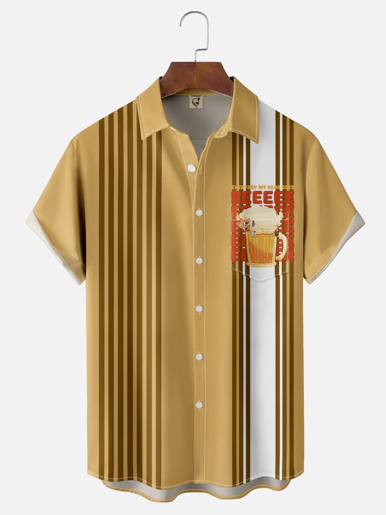 Hardaddy x Eduely Moisture-wicking Fun Beer Sheep Chest Pocket Casual Shirt