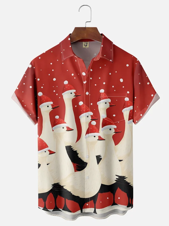 Moisture-Wicking Christmas Goose-Chest Pocket Hawaiian Shirt